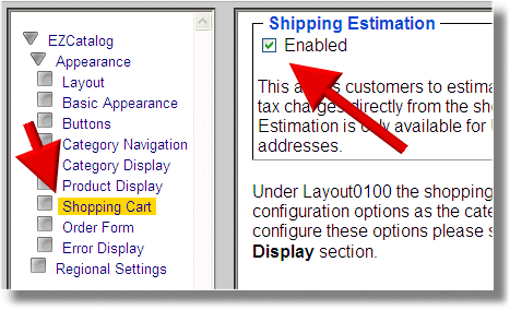Configuration option for shipping in cart